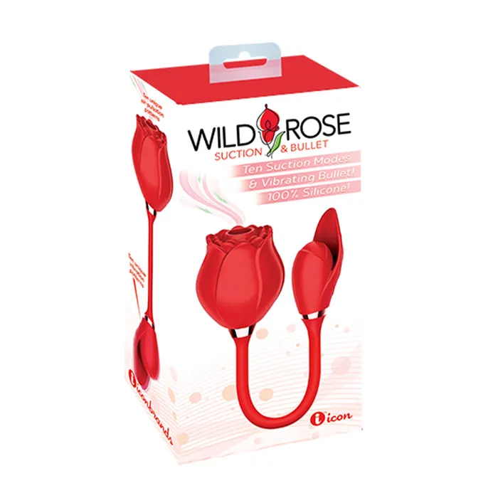 Vibrators Icon Brands Wild Rose Suction and Bullet Red