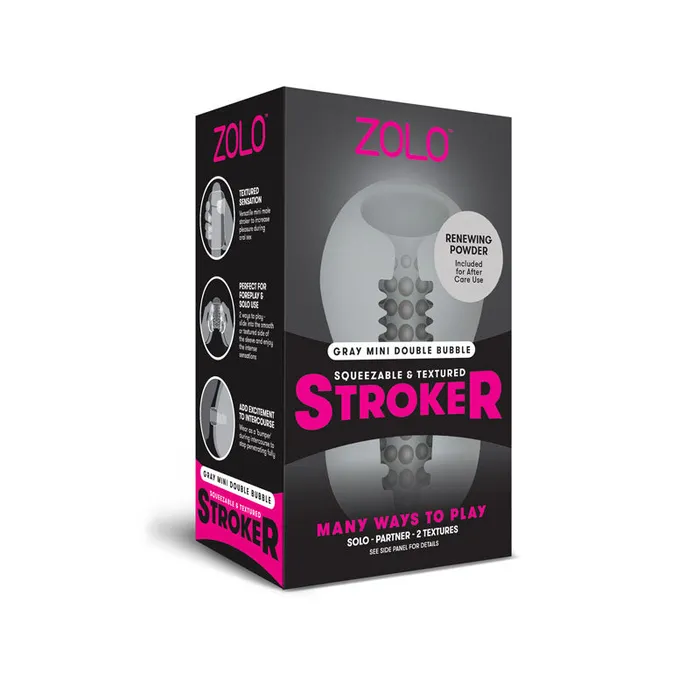 Zolo Male Sex Toys Zolo Grey Mini Double Bubble Stroker Grey Stroker Sleeve