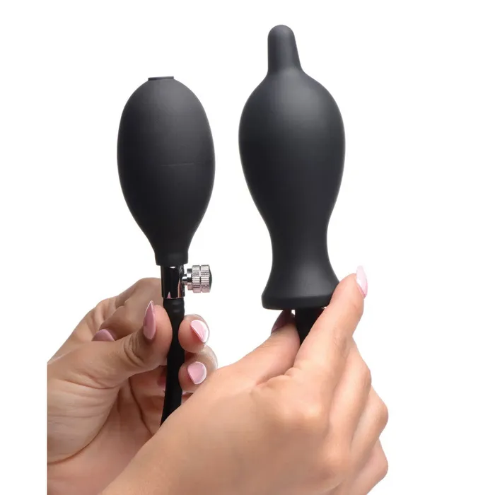 Anal XR Brands Dark Inflator Silicone Inflatable Butt Plug Black