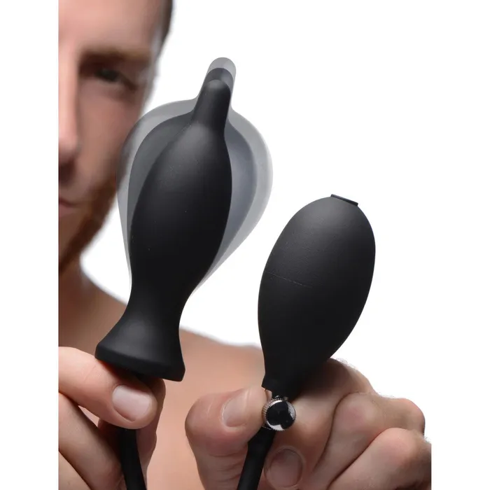 Anal XR Brands Dark Inflator Silicone Inflatable Butt Plug Black