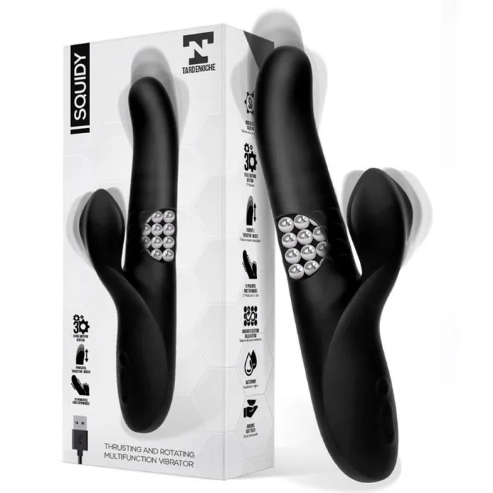 Black White Female Sex Toys Squidy Thrusting Beaded Rabbit Vibrator