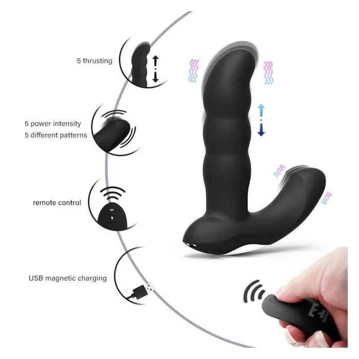 Black White Remote Control Rechargeable Prostate Stimulator with Thrusts Male Sex Toys