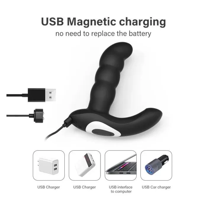 Black White Remote Control Rechargeable Prostate Stimulator with Thrusts Male Sex Toys