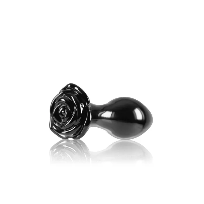 Glass Butt Plug With Rose Crystal Black NS Novelties Anal