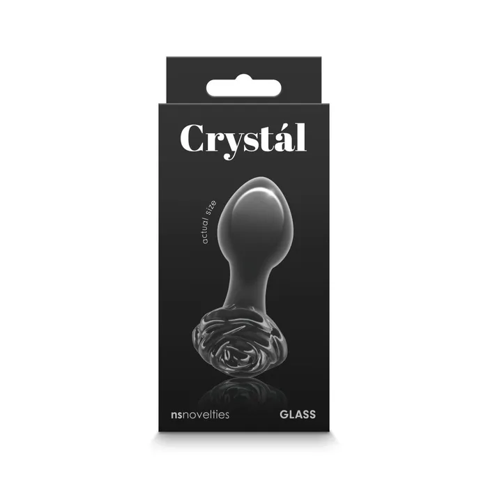 Glass Butt Plug With Rose Crystal Black NS Novelties Anal