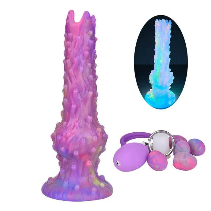 mysite Female Sex Toys Luminous Silicone Ovipositor Dildo with Airbag Boost