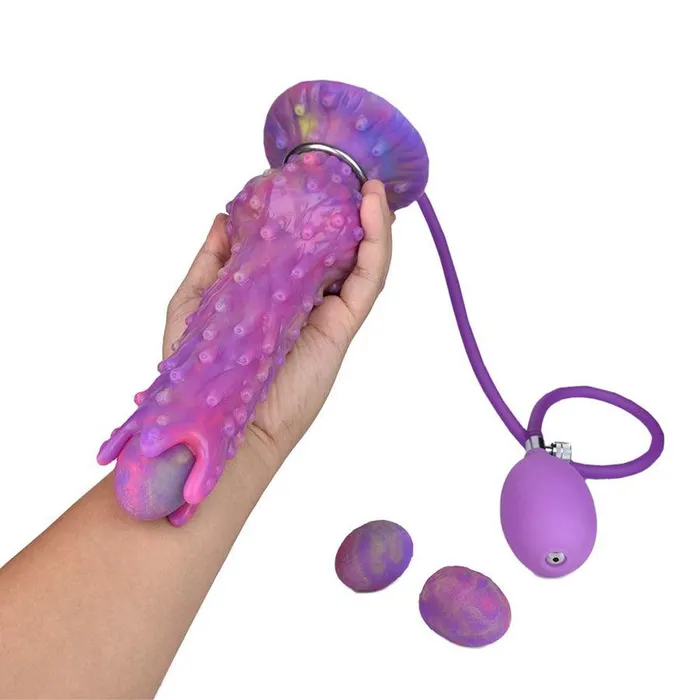 mysite Female Sex Toys Luminous Silicone Ovipositor Dildo with Airbag Boost