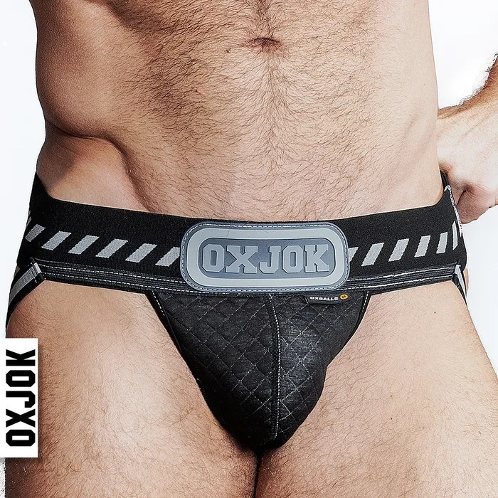 OXBALLS Anal PACKER industrial quilted cargo strapjock BLACK PUFF SMALL