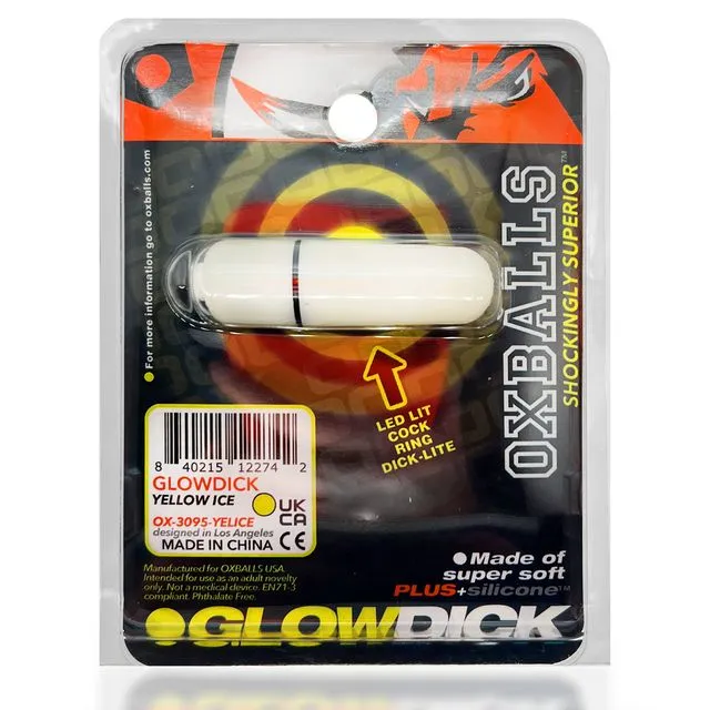 OXBALLS Male Sex Toys GLOWDICK cockring with LED YELLOW ICE