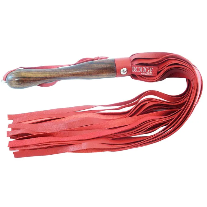 Red Leather Flogger with Wooden Handle Rouge Garments Restraints