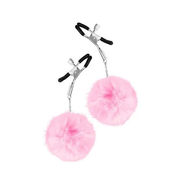 Vibrators Sweet Caress Fluffy Ball Nipple Clips Pink Sweet Caress