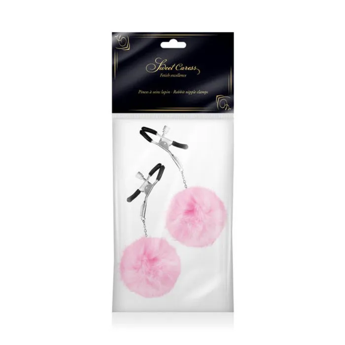 Vibrators Sweet Caress Fluffy Ball Nipple Clips Pink Sweet Caress