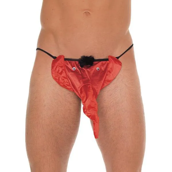 Anal Rimba Mens Black GString With Red Elephant Animal Pouch