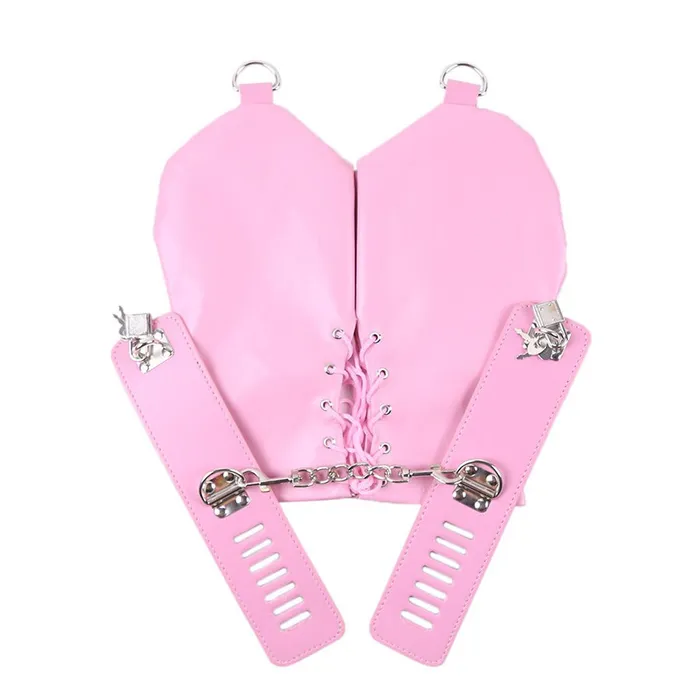 BDSM PU Bondage Puppy Play Mittens Dog Gloves Adjustment Restraint with Lockable Cuffs Pink GN Couples