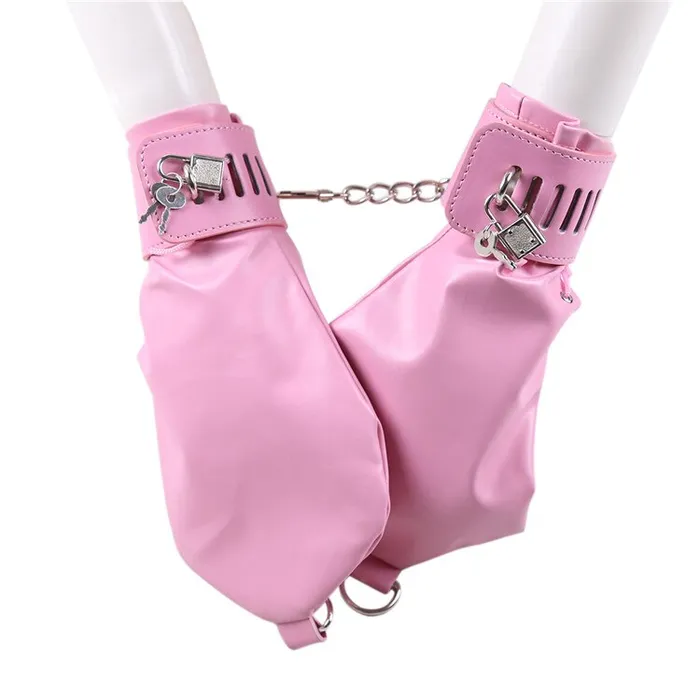 BDSM PU Bondage Puppy Play Mittens Dog Gloves Adjustment Restraint with Lockable Cuffs Pink GN Couples