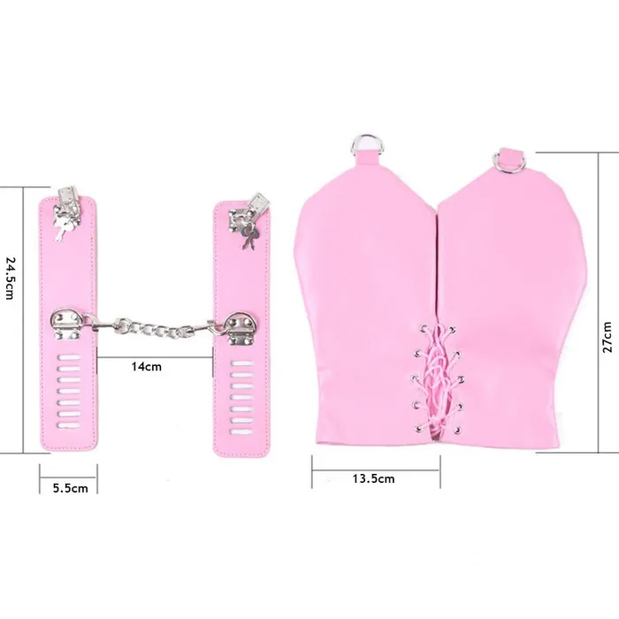 BDSM PU Bondage Puppy Play Mittens Dog Gloves Adjustment Restraint with Lockable Cuffs Pink GN Couples