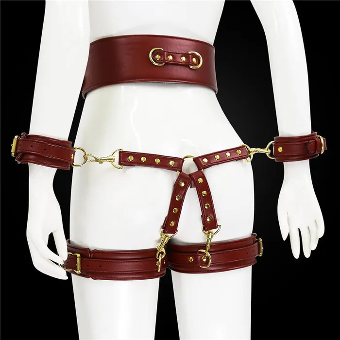 Couples GAINIAN BDSM Brown Handcuffs Leg Harness Bondage Restraint Kit