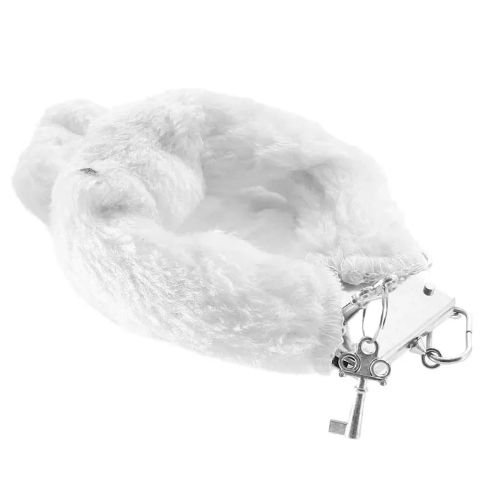 Couples White Playful Furry Cuffs with Keys sextoysvancouver