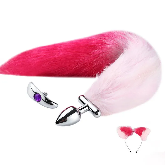 RY Anal RY Deformable Cosplay Wild Fox Tail Butt Plug Furry Ear Hair Band Gradient Pink