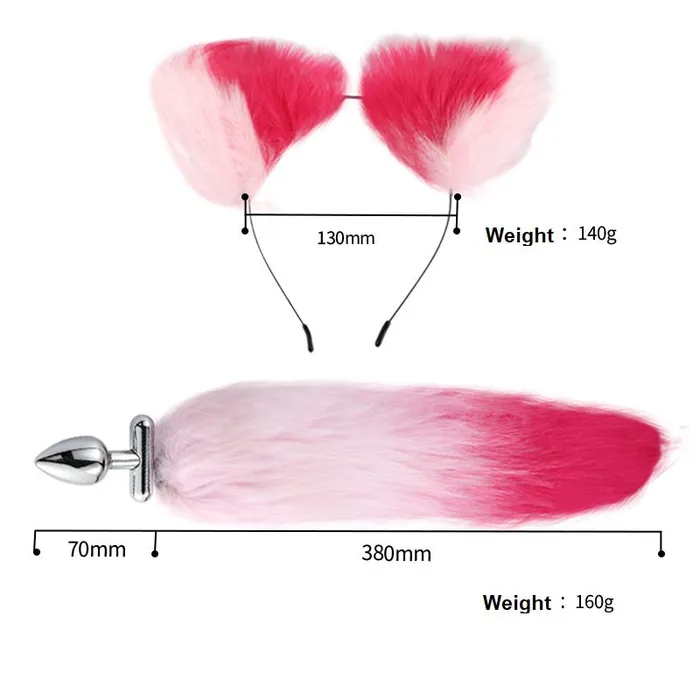 RY Anal RY Deformable Cosplay Wild Fox Tail Butt Plug Furry Ear Hair Band Gradient Pink