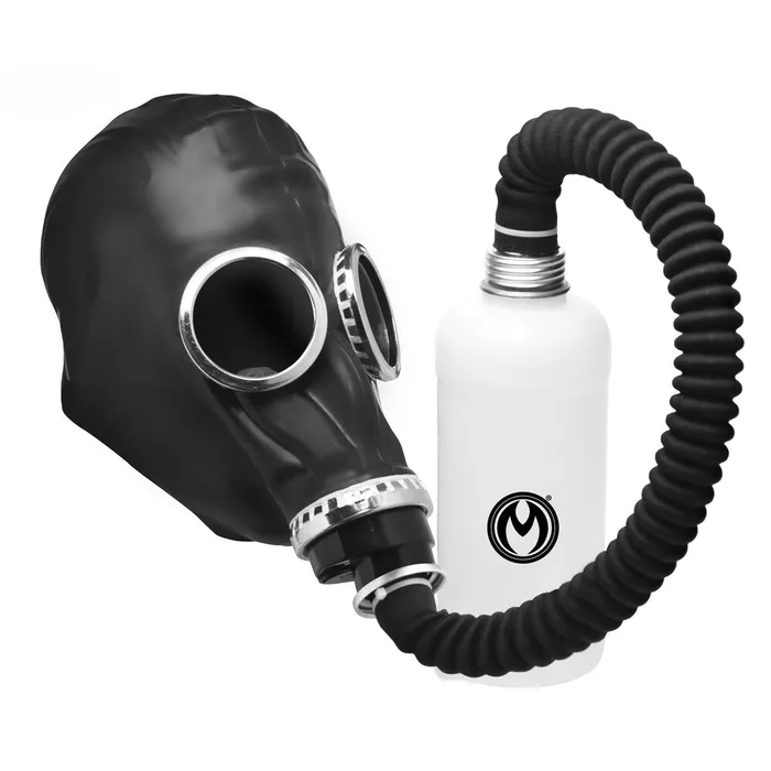 XR Brands Male Sex Toys Master Series Dark Inhaler Gas Mask with Bottle