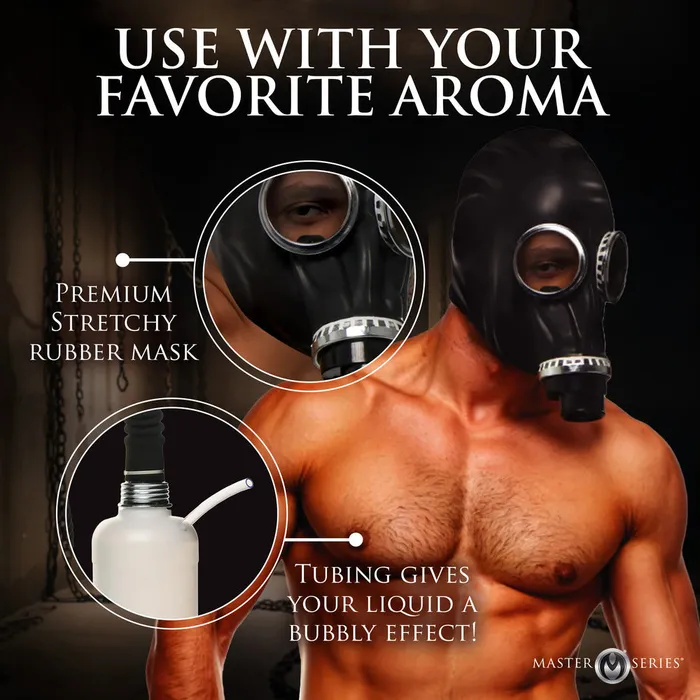 XR Brands Male Sex Toys Master Series Dark Inhaler Gas Mask with Bottle